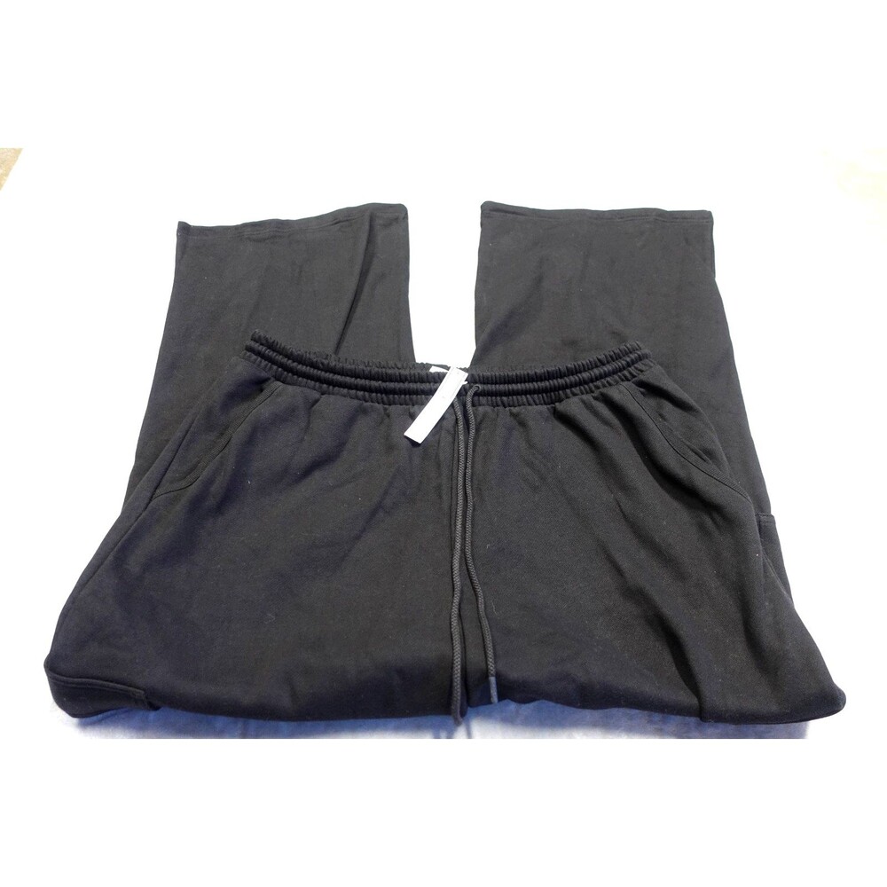 Victoria's Secret XXL Black‎ Ivy Fleece Sweatpants Wide Leg Lounge Pleated PINK
